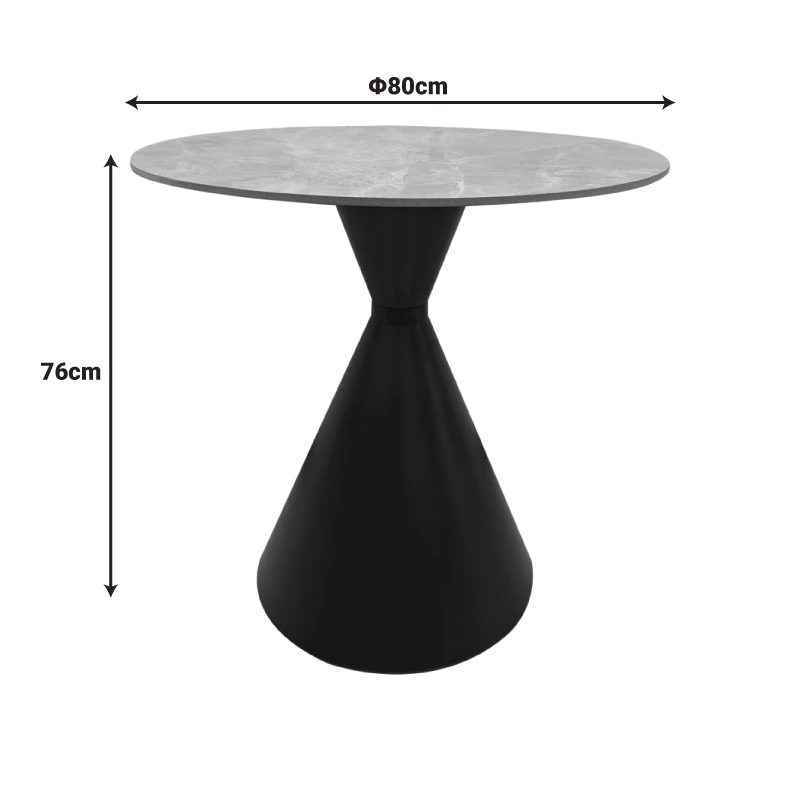 Table Flenada pakoworld sintered stone in grey marble look with black metal base D80x76cm