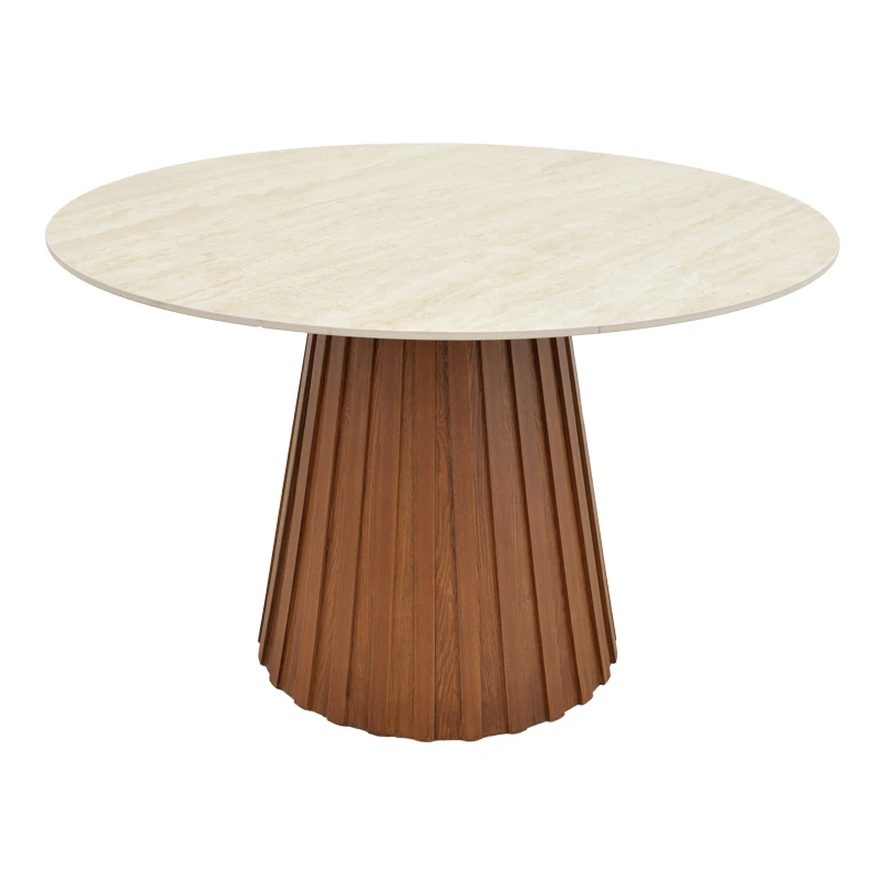Dining table Franzel pakoworld sintered stone in travertine look-mdf walnut D120x75cm