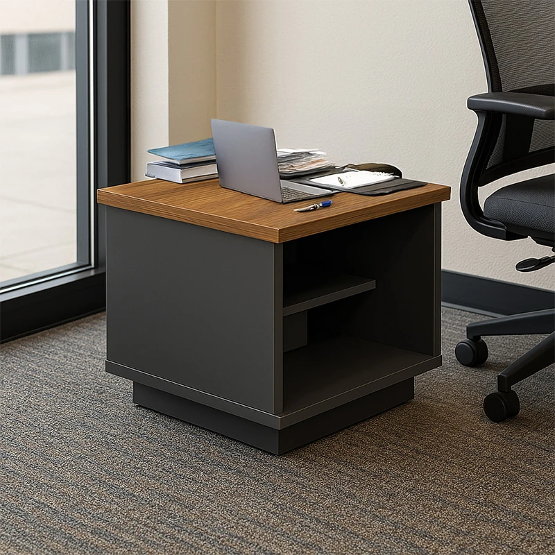 Office table professional Oscar pakoworld melamine in walnut-charcoal shade 60x60x42cm