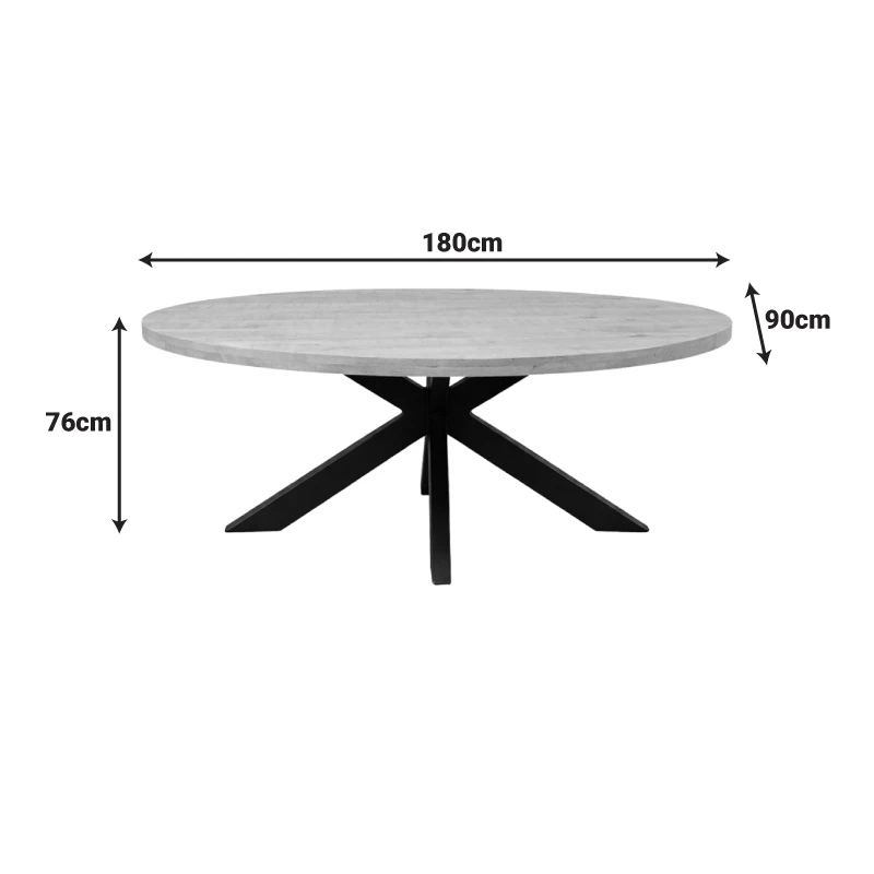 Dining table Jenma pakoworld solid mango wood in natural color-black metal leg 180x90x76cm