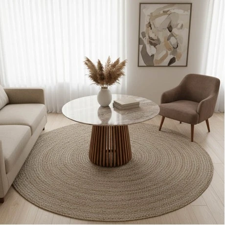 Table Mable pakoworld solid acacia wood in natural color and marble top D120x76cm