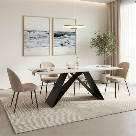 Mapele pakoworld table white marble sintered stone with black metal legs 180x90x75cm