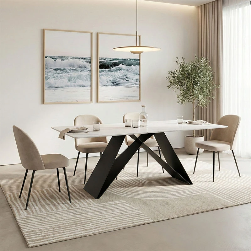 Mapele pakoworld table white marble sintered stone with black metal legs 180x90x75cm