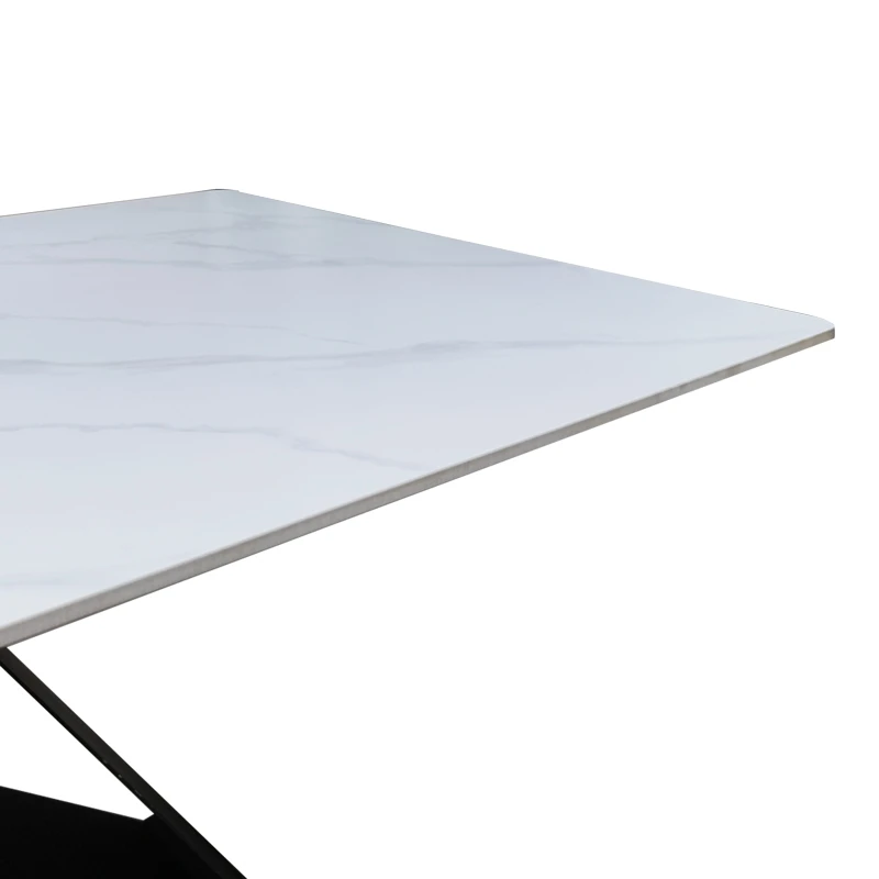 Mapele pakoworld table white marble sintered stone with black metal legs 180x90x75cm