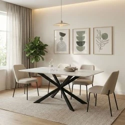 Mattias table pakoworld white marble sintered stone with black metal legs 180x90x75cm