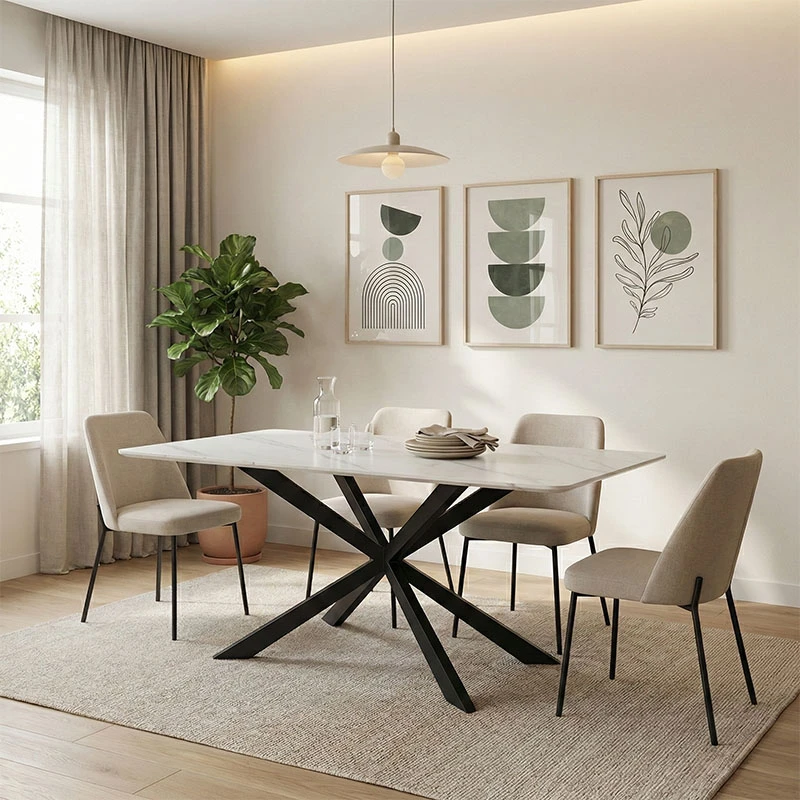 Mattias table pakoworld white marble sintered stone with black metal legs 180x90x75cm