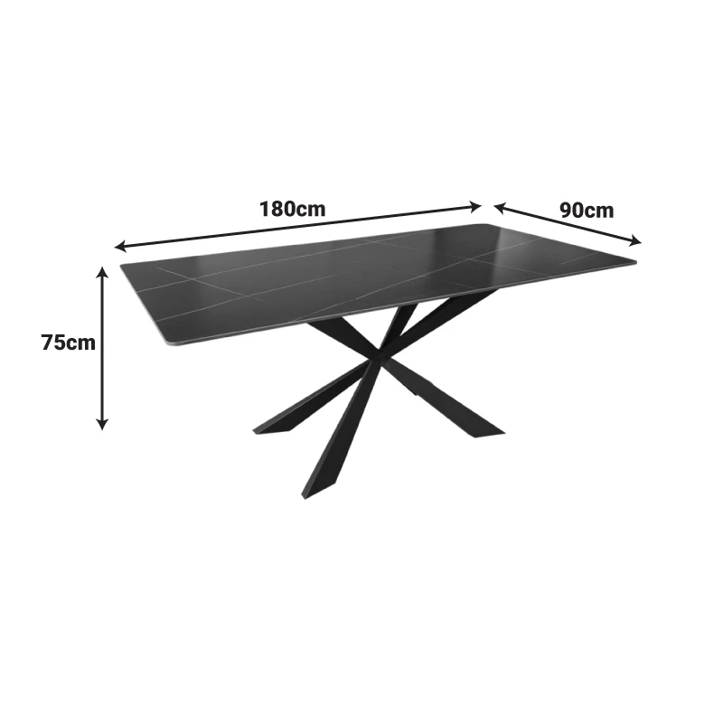 Mattias table pakoworld white marble sintered stone with black metal legs 180x90x75cm
