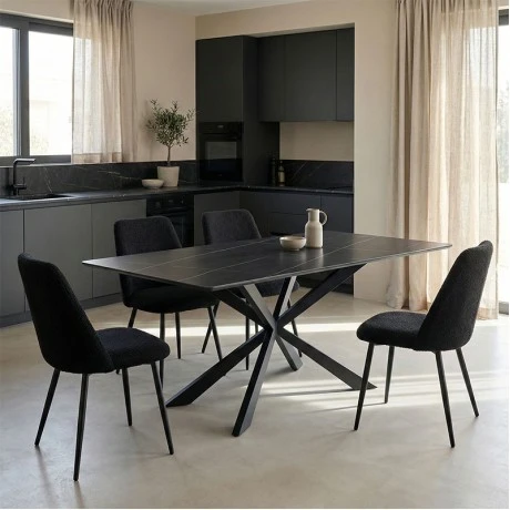 Mattias table pakoworld black marble sintered stone with black metal legs 180x90x75cm