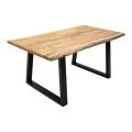Miles pakoworld table solid acacia wood thickness 3.7-4cm in natural shade with black metal legs 140x80x76cm