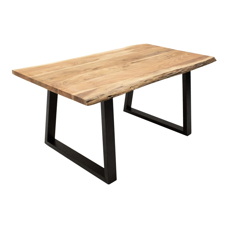 Miles pakoworld table solid acacia wood thickness 3.7-4cm in natural shade with black metal legs 160x90x76cm