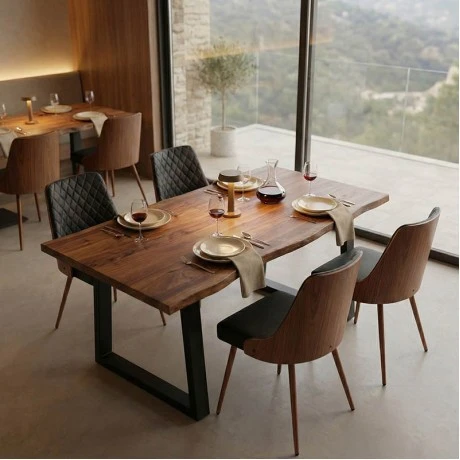Miles pakoworld table solid acacia wood thickness 3.7-4cm in walnut shade with black metal legs 140x80x76cm