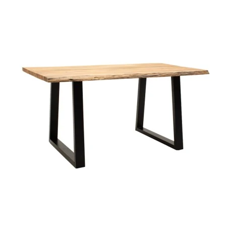 Miles Slim pakoworld table solid acacia wood 2.5cm in natural shade with black metal legs 140x80x76cm