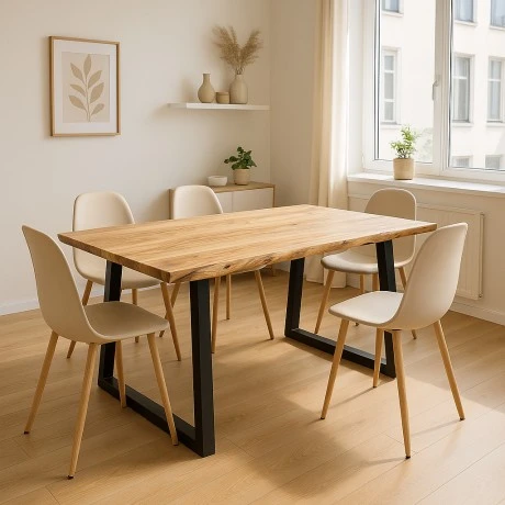 Miles Slim pakoworld table solid acacia wood 2.5cm in natural shade with black metal legs 140x80x76cm