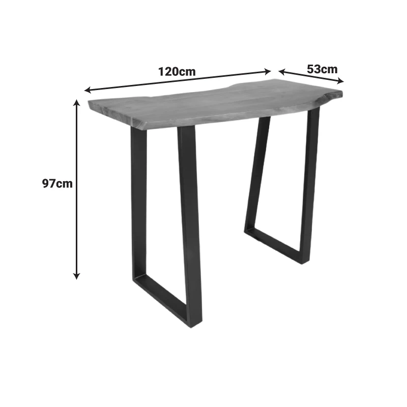 Bar table Miles pakoworld solid acacia wood 3.7-4cm in walnut color with black metal legs 120x53x97cm