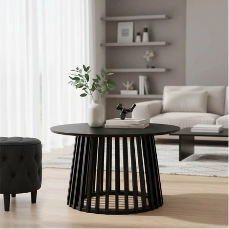 Τραπέζι σαλονιού Domonic pakoworld mdf σε μαύρη απόχρωση Φ80x45εκ