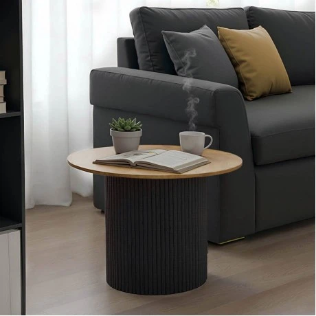 Τραπέζι σαλονιού Dovel pakoworld mdf σε sonoma-μαύρο μέταλλο Φ70x45εκ