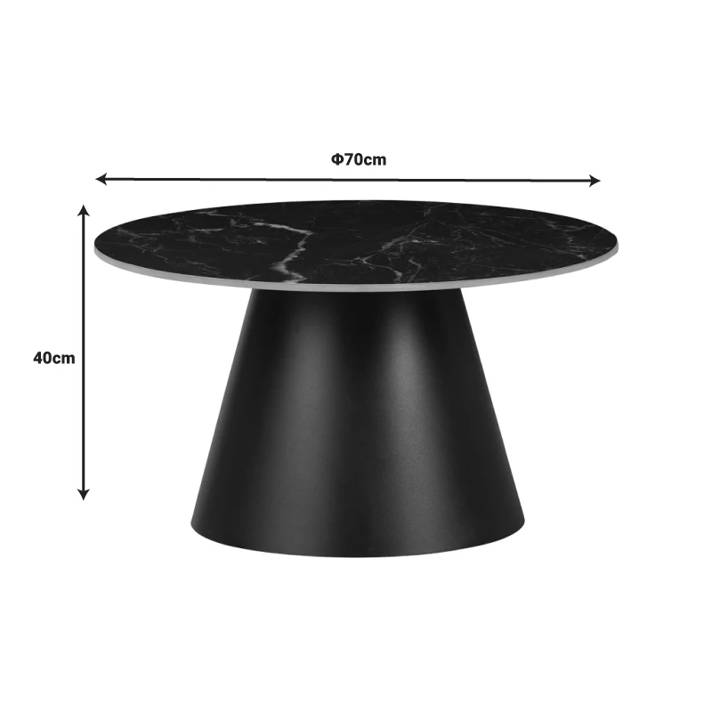 Fabrin Inart coffee table black marble sintered stone-black metal D70x40cm