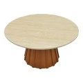 Τραπέζι σαλονιού Franzel pakoworld sintered stone σε όψη τραβερτίνας-mdf σε καρυδι Φ80x40εκ