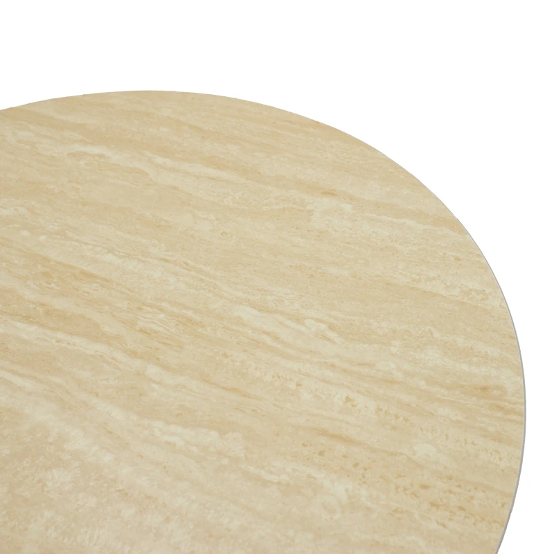 Τραπέζι σαλονιού Franzel pakoworld sintered stone σε όψη τραβερτίνας-mdf σε καρυδι Φ80x40εκ