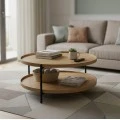 Coffee table Portogie pakoworld mdf natural - metal black D80x40cm