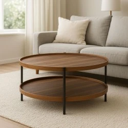 Coffee table Portogie pakoworld mdf walnut - metal black D80x40cm