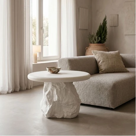 Τραπέζι σαλονιού Zinol pakoworld mdf-polyresin λευκό Φ60x41εκ