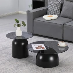 Coffee tables Barel pakoworld set of 2 black metal-black smoke glass