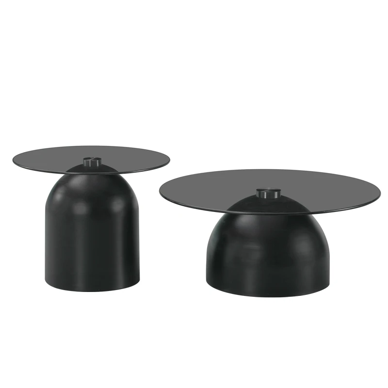 Coffee tables Barel pakoworld set of 2 black metal-black smoke glass