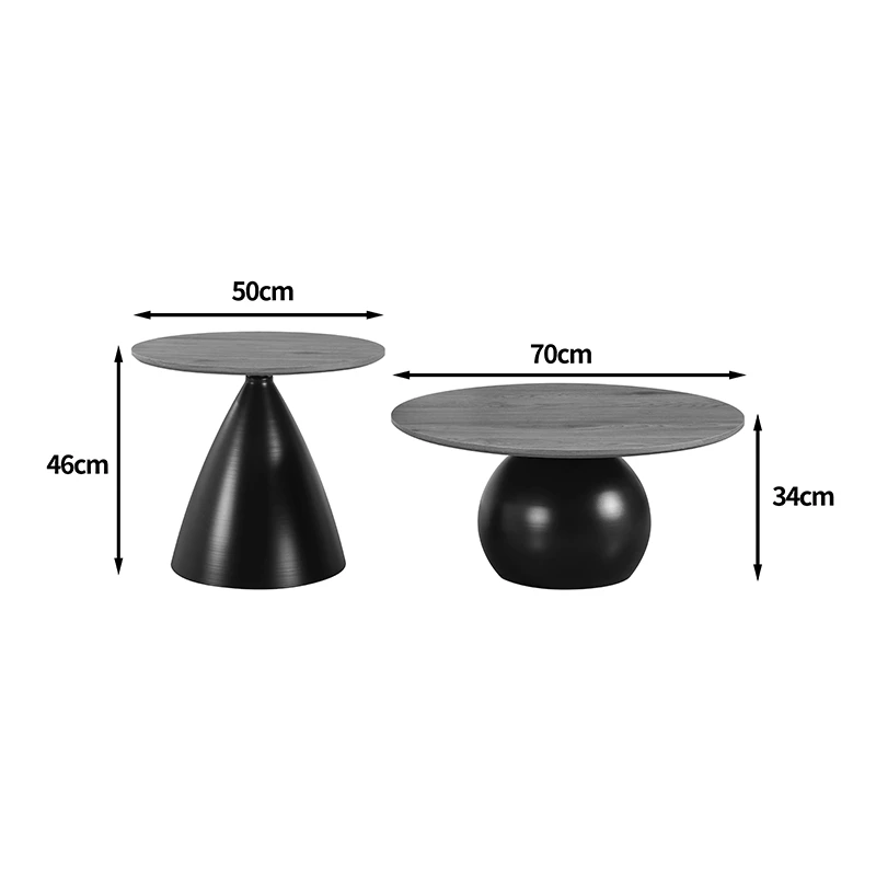 Coffee tables Caple pakoworld set of 2 black metal- mdf in natural shade