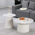 Coffee tables Dualis pakoworld set of 2 pieces metal-sintered stone in white marble