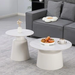 Τραπέζια σαλονιού Dualis pakoworld σετ 2 τεμ μέταλλο-sintered stone σε λευκό μαμρμάρου