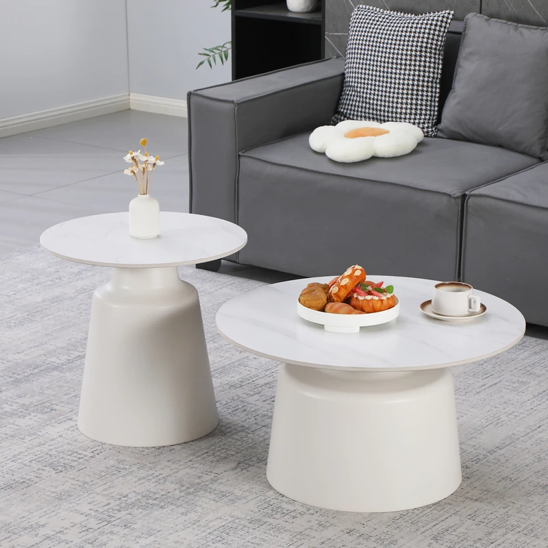 Coffee tables Dualis pakoworld set of 2 pieces metal-sintered stone in white marble