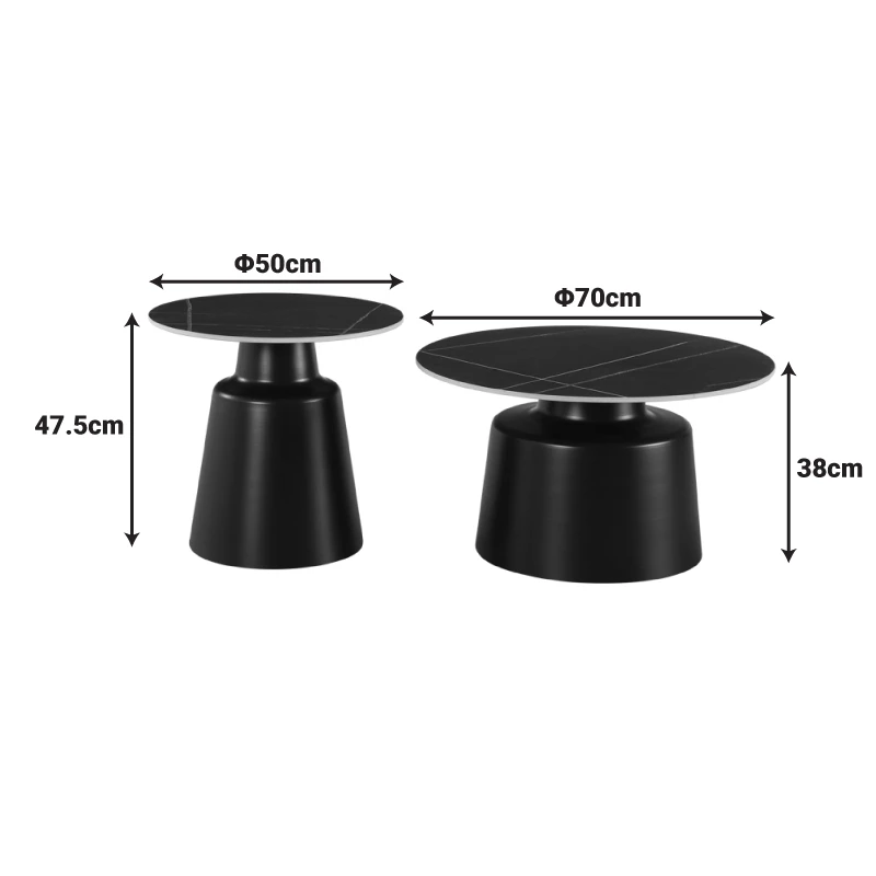 Coffee tables Dualis pakoworld set of 2 pieces metal-sintered stone in white marble