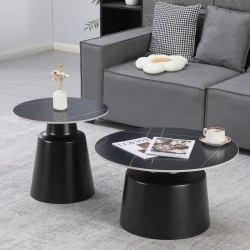 Coffee tables Dualis pakoworld set of 2 pieces metal-sintered stone in black marble look
