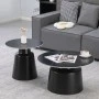 Τραπέζια σαλονιού Dualis pakoworld σετ 2 τεμ μέταλλο-sintered stone σε μαύρο μαρμάρου