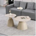 Τραπέζια σαλονιού Sculpt pakoworld σετ 2τεμ μέταλλο cappuccino- sintered stone σε όψης τραβερτίνης