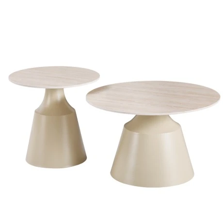 Τραπέζια σαλονιού Sculpt pakoworld σετ 2τεμ μέταλλο cappuccino- sintered stone σε όψης τραβερτίνης