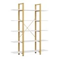 Esthon pakoworld bookcase in white marble finish with gold metal 120x28x180cm