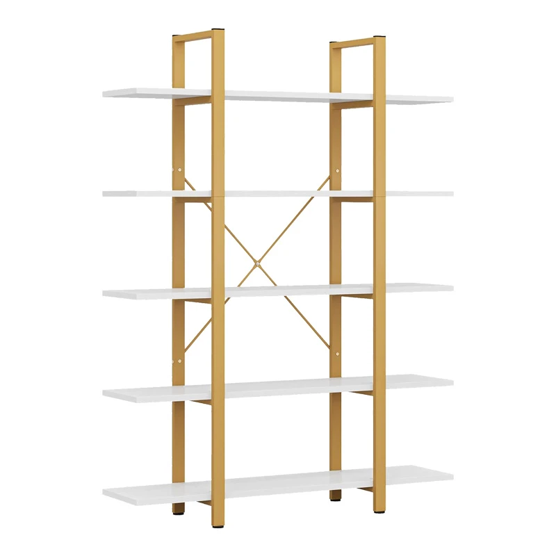 Esthon pakoworld bookcase in white marble finish with gold metal 120x28x180cm