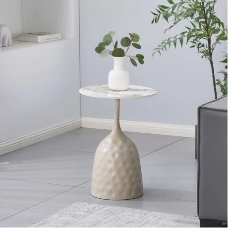 Side table Amphora pakoworld cappuccino metal-marble-look travertine D40x60cm