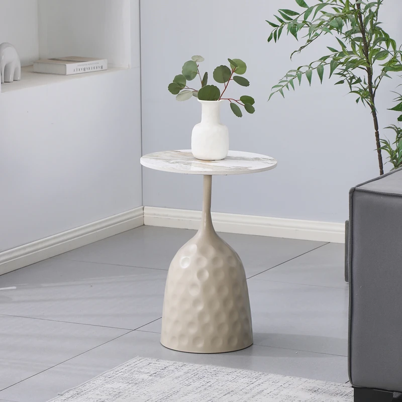 Side table Amphora pakoworld cappuccino metal-marble-look travertine D40x60cm