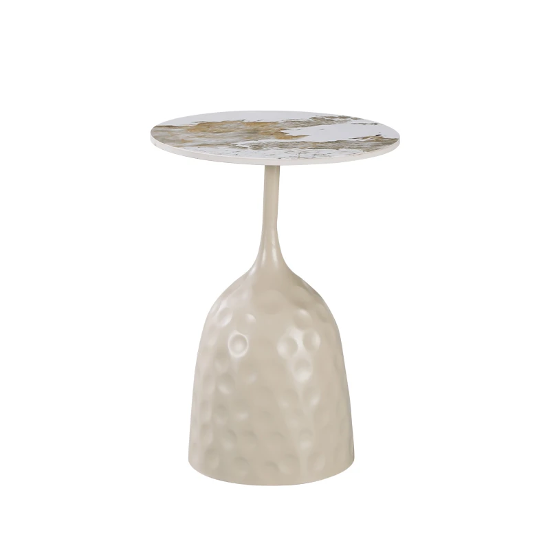 Side table Amphora pakoworld cappuccino metal-marble-look travertine D40x60cm