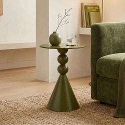 Side table Bilane pakoworld metal in olive green shade D39x60cm