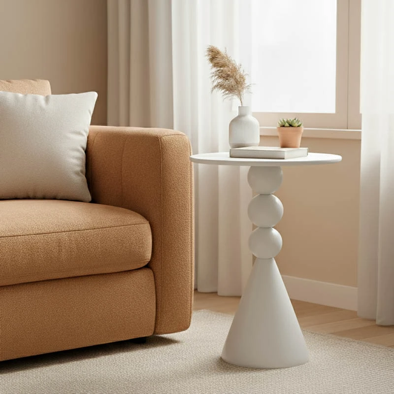 Side table Bilane pakoworld metal in cream  shade D39x60cm