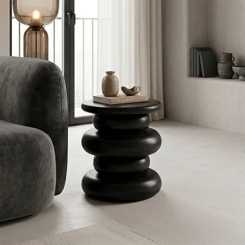 Side table Circena pakoworld solid mango wood black D40x45cm
