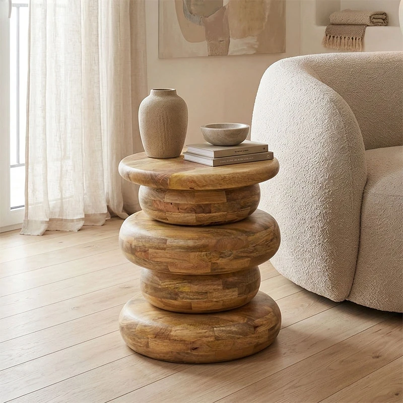 Side table Circena pakoworld solid mango wood in natural color D40x45cm