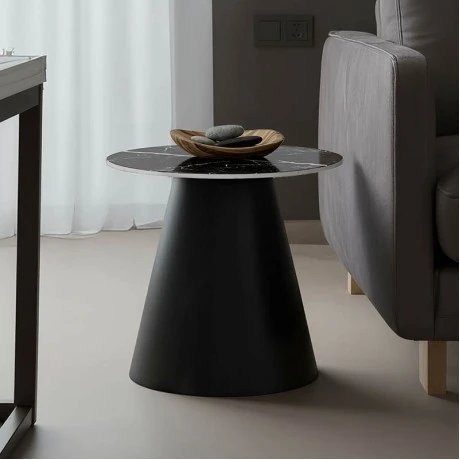 Fabrin Inart side table black marble sintered stone-black metal D50x46cm