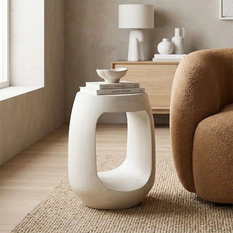 Side table Lenora pakoworld solid mango wood white D33x45cm