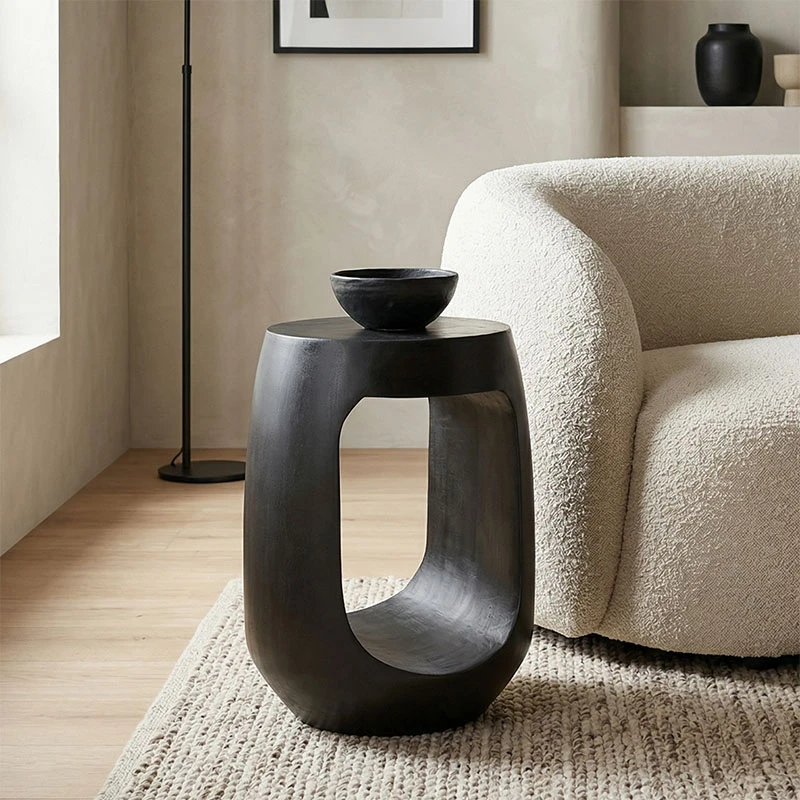Side table Lenora pakoworld solid mango wood black D33x45cm